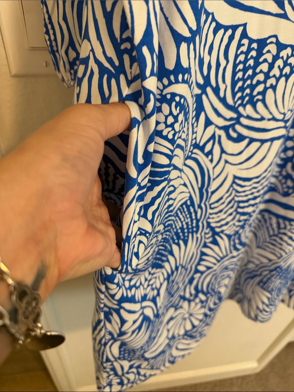 Tribal Blue and White Printed Mini Dress - Picture 4 of 5